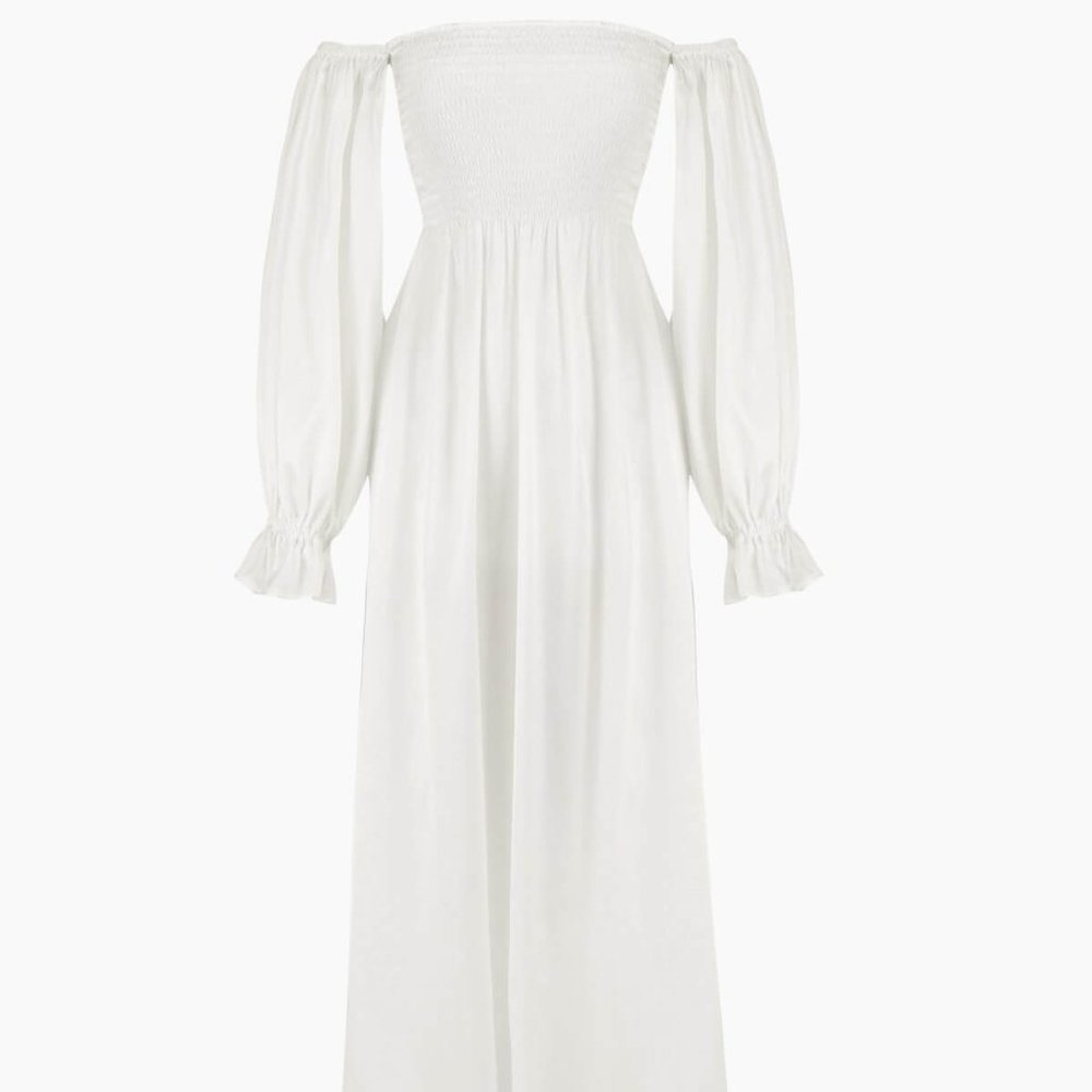 Atlanta Dress in White Silk by Daily Sleeper